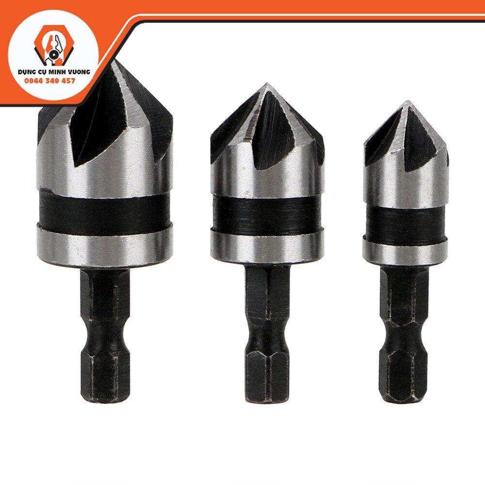 Bộ 3 mũi khoan vát mép góc bằng thép carbon 90 độ chuôi lục giác 5 khóe