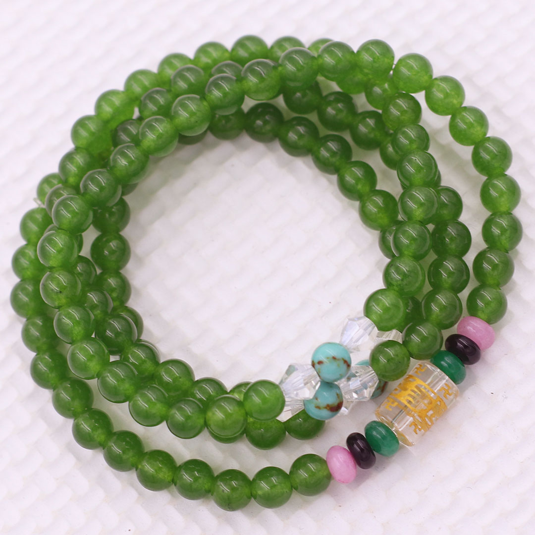 Bộ Vòng Chuỗi, Tràng Hạt 108 Hạt 6 Ly Đá Thạch Anh Xanh Rêu Charm Lục Tự Chân Ngôn - Tràng Chuỗi Niệm Phật - An Yên - Thịnh Vượng - May Mắn - Tài Lộc