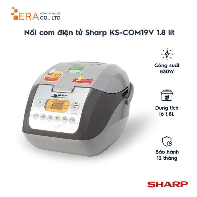 Nồi Cơm Điện Tử Sharp KS-COM19V (1.8L) - Màu Xám Bạc - Hàng chính hãng