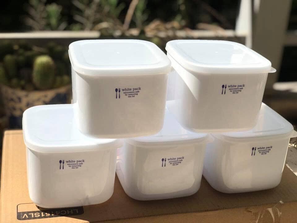 Bộ 2 hộp nhựa vuông chứa đựng thực phẩm khô White Pack tiện dụng - Hàng nội địa Nhật 