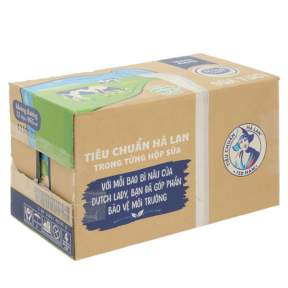 Thùng 12 Hộp Sữa Tươi Tiệt Trùng Dutch Lady Cô Gái Hà Lan Không Đường (12 X 965ML)