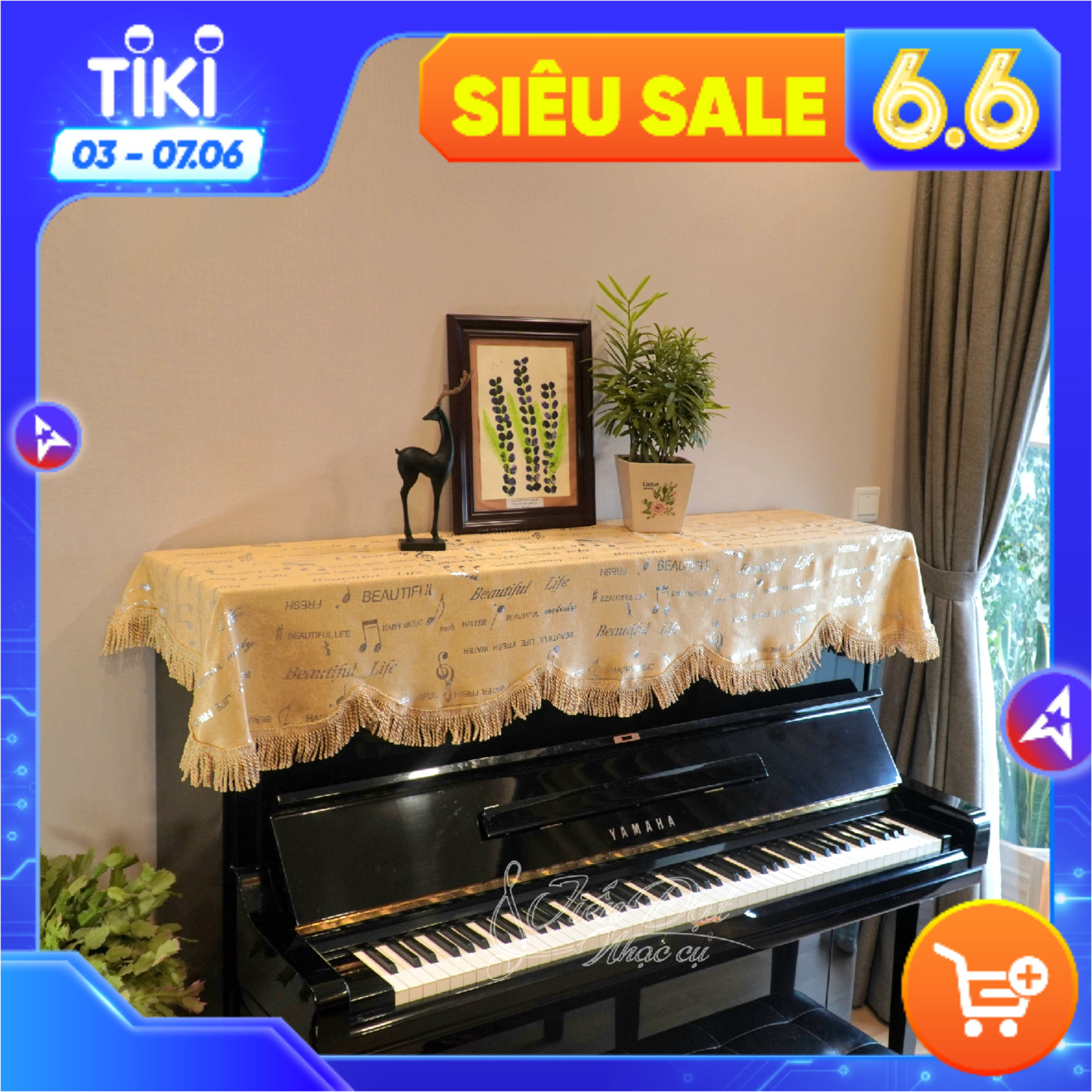 Khăn Phủ Đàn Piano Vải Nhung Thêu Họa Tiết Nốt Nhạc KU-18