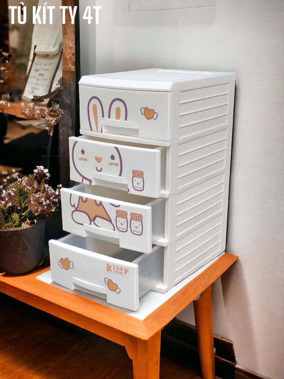 TỦ NHỰA 4 TẦNG KIT TY ĐỰNG ĐỒ ĐA NĂNG MÀU TRẮNG