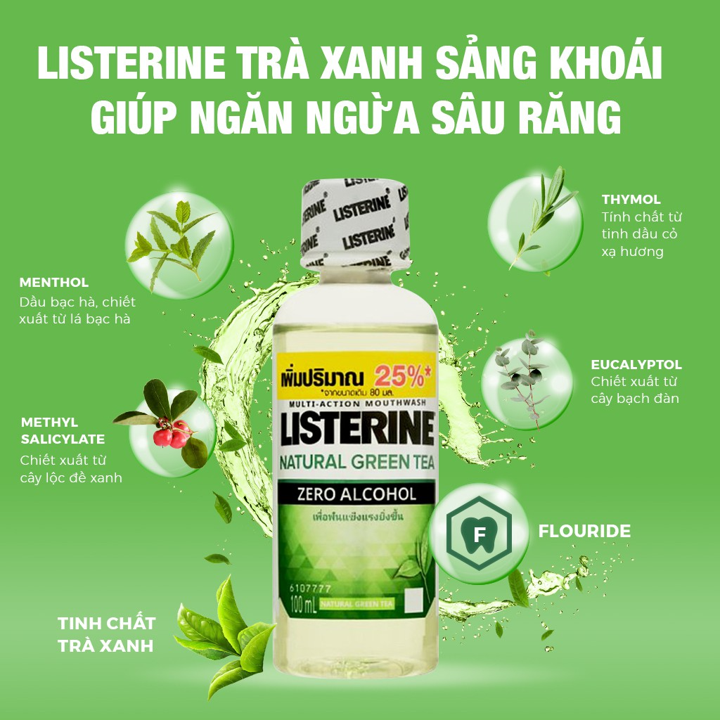 Bộ 6 Chai Nước Súc Miệng Ngừa Sâu Răng Listerine Green Tea Zero Alcohol - Dung tích 100ml/chai