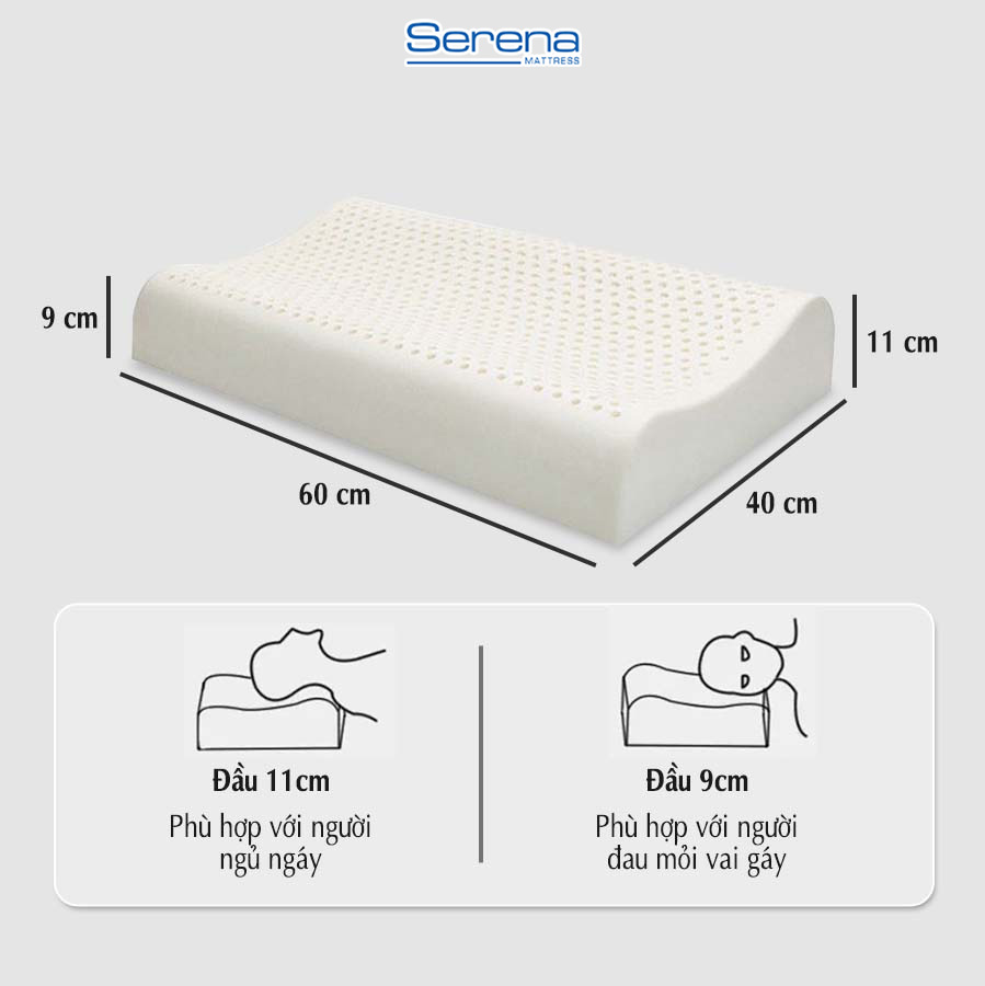 Ruột Gối Cao Su Non Người Lớn SERENA Cao Cấp Lõi Gối Lượn Sóng Nằm Ngủ Chống Đau Cổ Vai Gáy 40x60