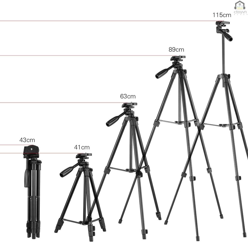 Giá đỡ ba chân 115cm/45in 3 khớp 3 kG Payload 3 chiều 1/4 bằng hợp kim nhôm có thể điều chỉnh độ cao
