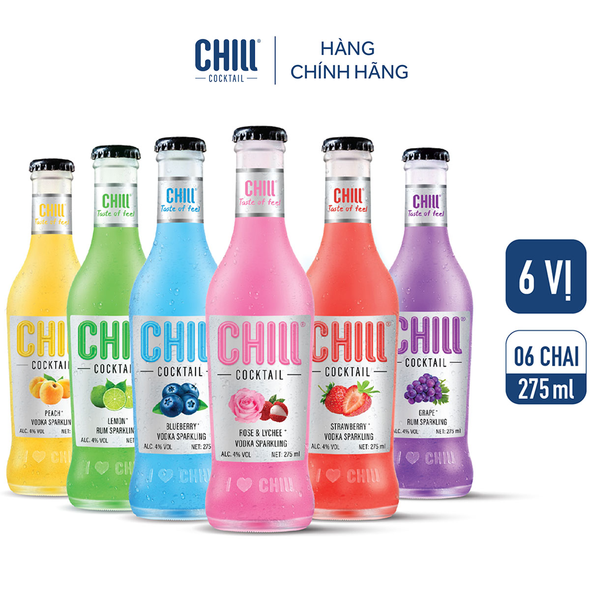 Thùng 6 chai Chill Cocktail mix vị 275ml/chai