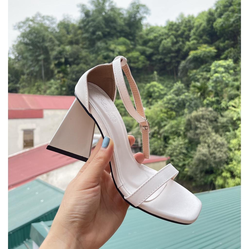 Sandal quai ngang da mịn trơn bít gót gót trụ tam giác to - 9P