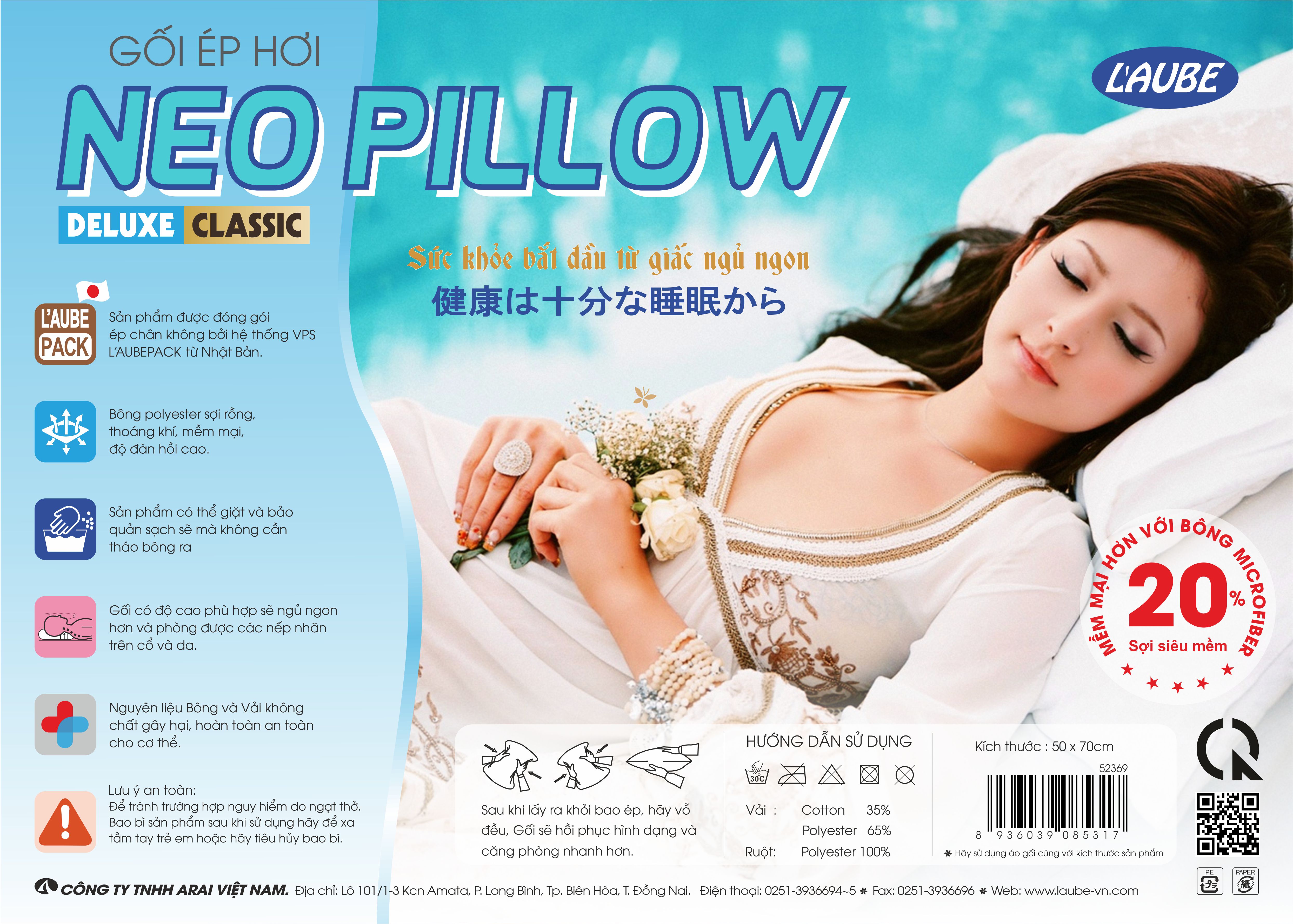 Gối ép hơi Neo pillow 40x60cm hiệu laube home