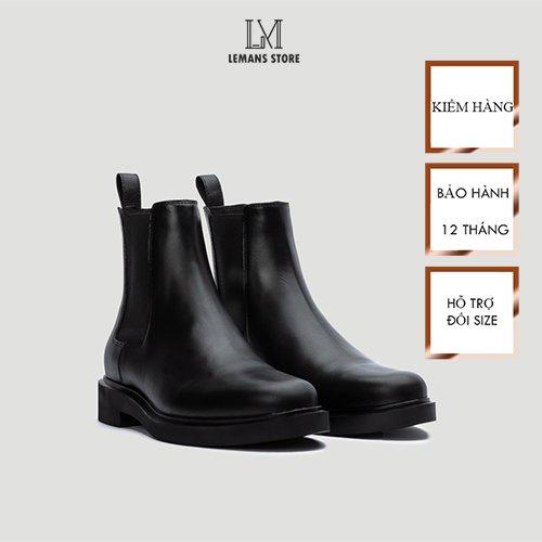 Giày Chelsea Boots Black LEMANS CB66, đế cao 4cm da bò boot nam chelsea boot nam