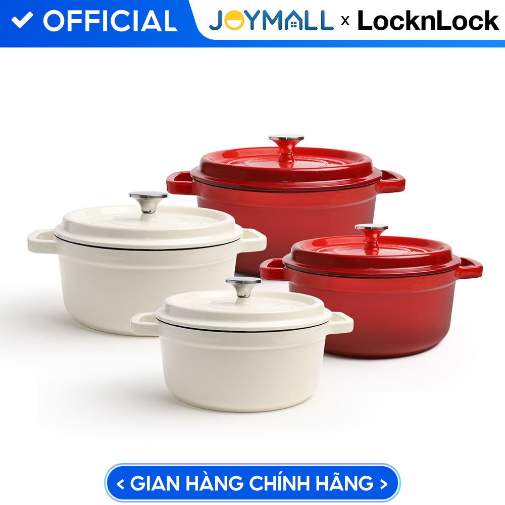 Nồi gang nguyên khối LocknLock Iron Casserole CIC2205RED, Hàng chính hãng, tráng men, dùng được bếp từ - JoyMall