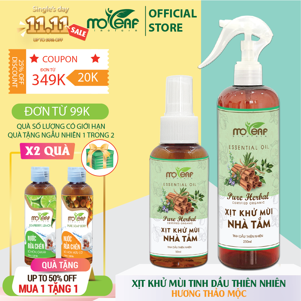 Xịt Khử Mùi NHÀ TẮM Moleaf Khử mùi nhà tắm thanh lọc không khí cho nhà tắm luôn có mùi dễ chịu thoáng mát 250ml