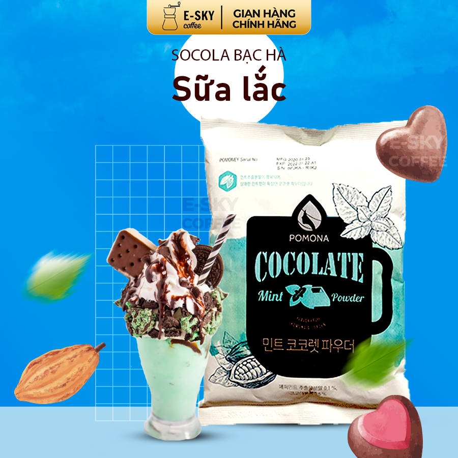 Bột Socola Bạc Hà POMONA Mint Chocolate Powder Nguyên Liệu Pha Chế Cà Phê, Latte, Mocha, Đá Xay, Sữa Lắc Hàn Quốc 800g