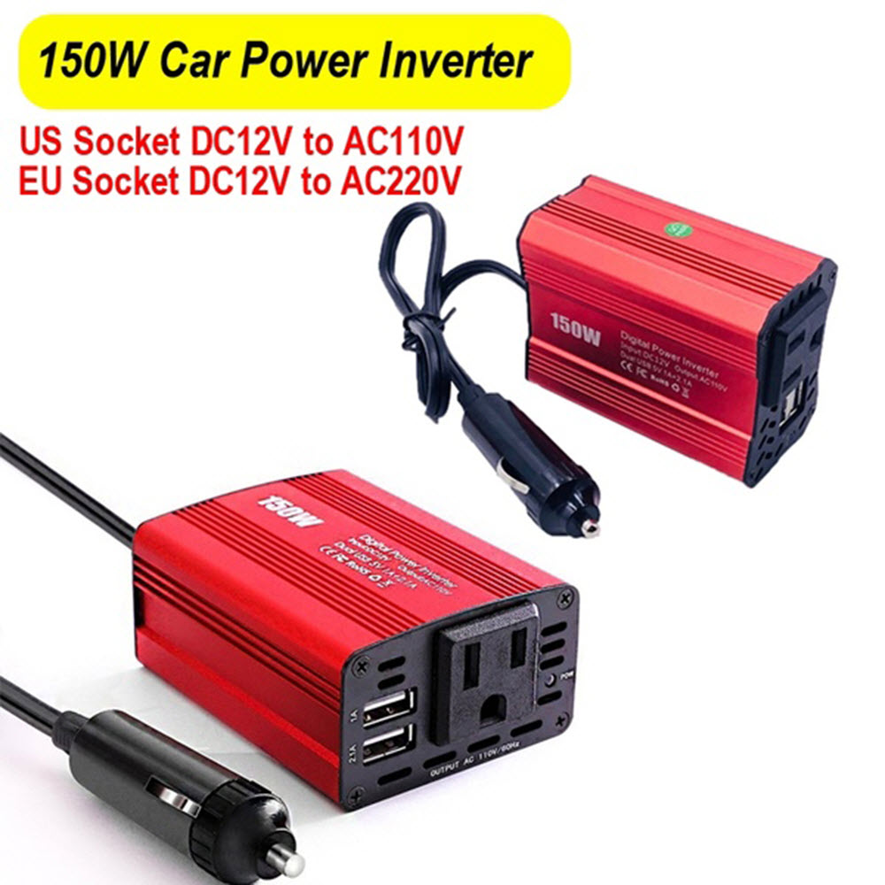 Bộ Adapter Chuyển Nguồn Dùng Trên Ô Tô 12V ra 110V/220V 2 Cổng USB 1A và 2A Cắm Tẩu Sạc PD