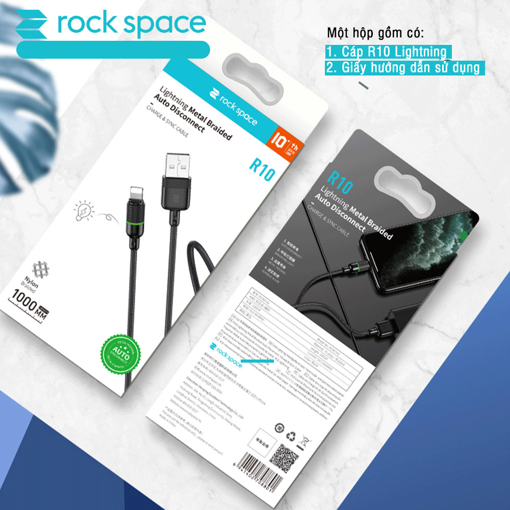 Dây cáp sạc nhanh 2.4A tự ngắt Lightning hiệu ROCK R10 hỗ trợ truyền data tốc độ cao 480 Mbps cho iPhone / iPad - Hàng nhập khẩu