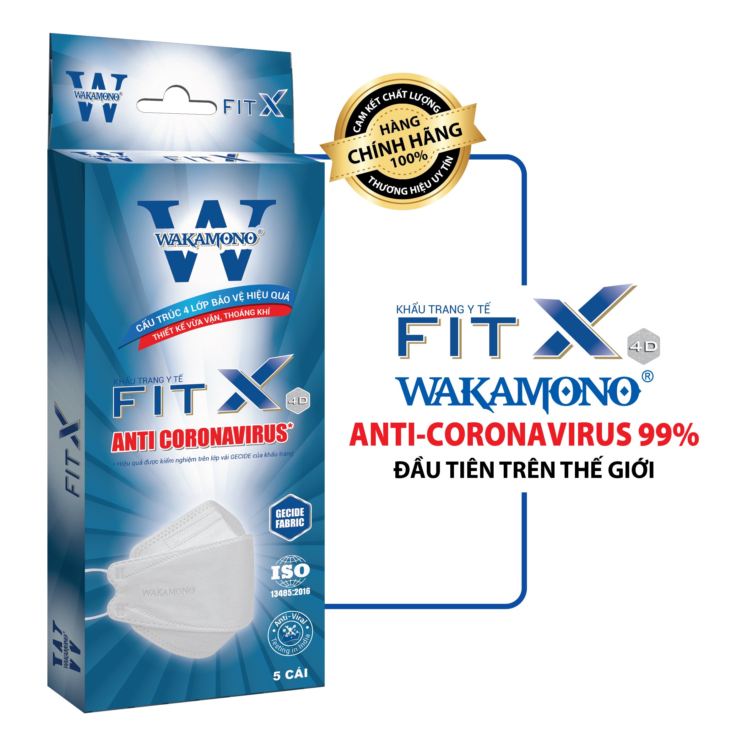 Khẩu trang Wakamono FIT X 4D - (4 lớp, hộp 5 cái)