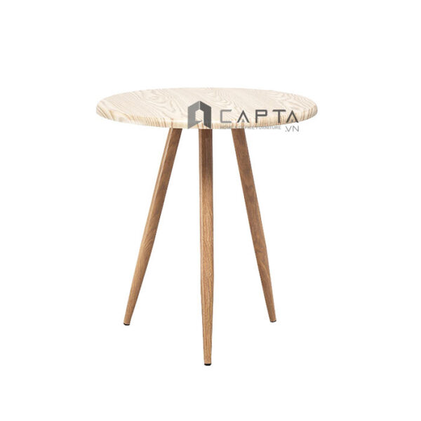 Bàn gỗ cafe màu tự nhiên TE1512-06 Nội thất Capta Bàn tiếp khách mặt tròn 60cm MDF Melamin vân gỗ chân thép sơn giả gỗ tại hcm