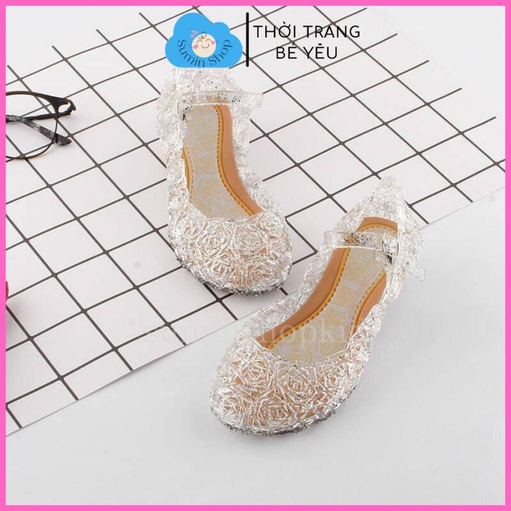 Giày sandal cho bé gái họa tiết pha lê trong suốt phong cách giày công chúa Elsa cho bé gái