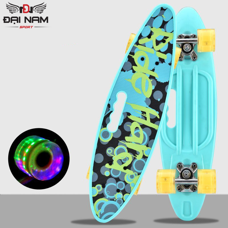 Ván Trượt Nhựa Penny Bánh Xe Phát Sáng Có Đèn Led Có Tay Cầm Kiểu Dáng Mới Đại Nam Sport - Xanh Ngọc