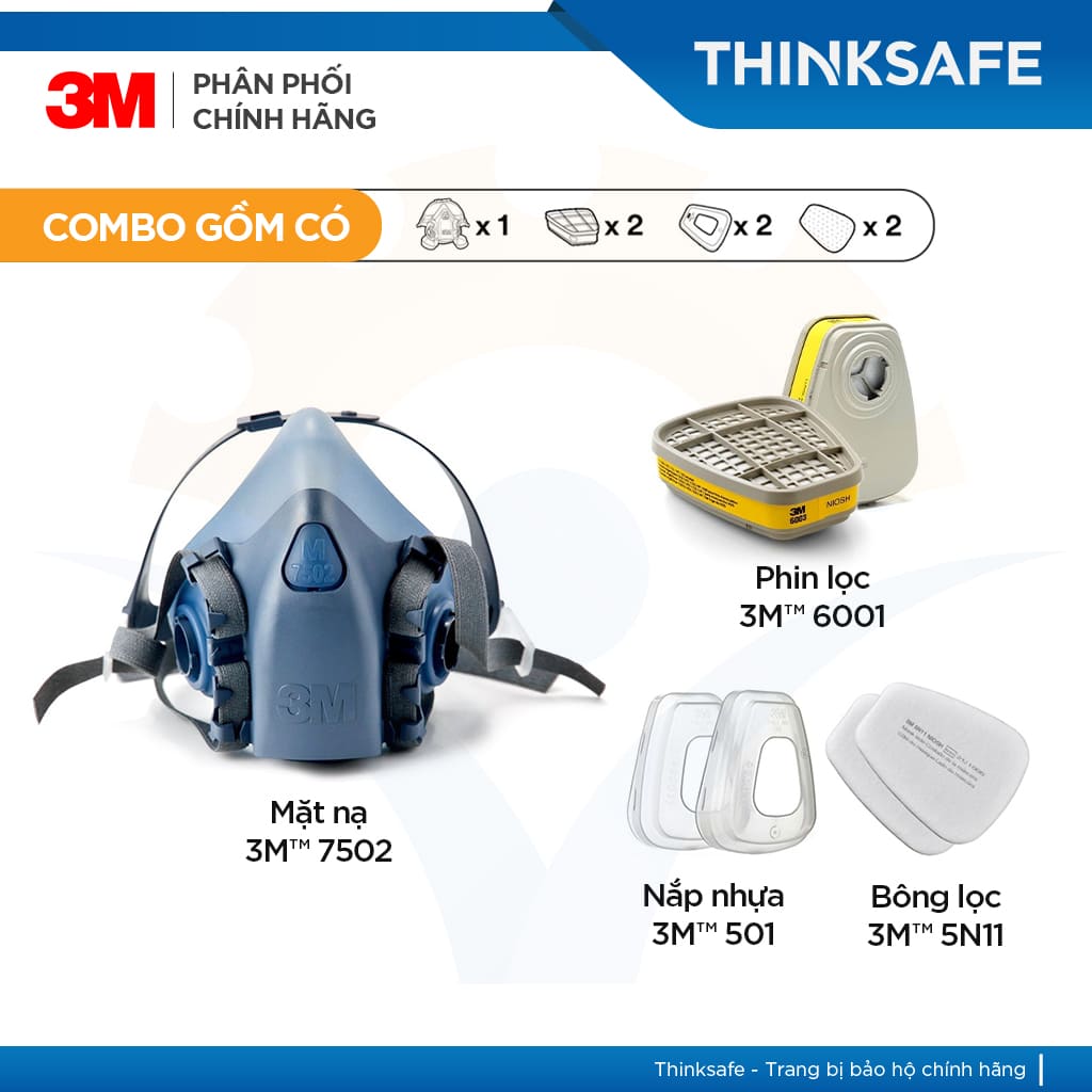 Mặt nạ phòng độc 3M 7502 dùng phin 3M 6003 lọc hơi hoá chất hữa cơ và vô cơ