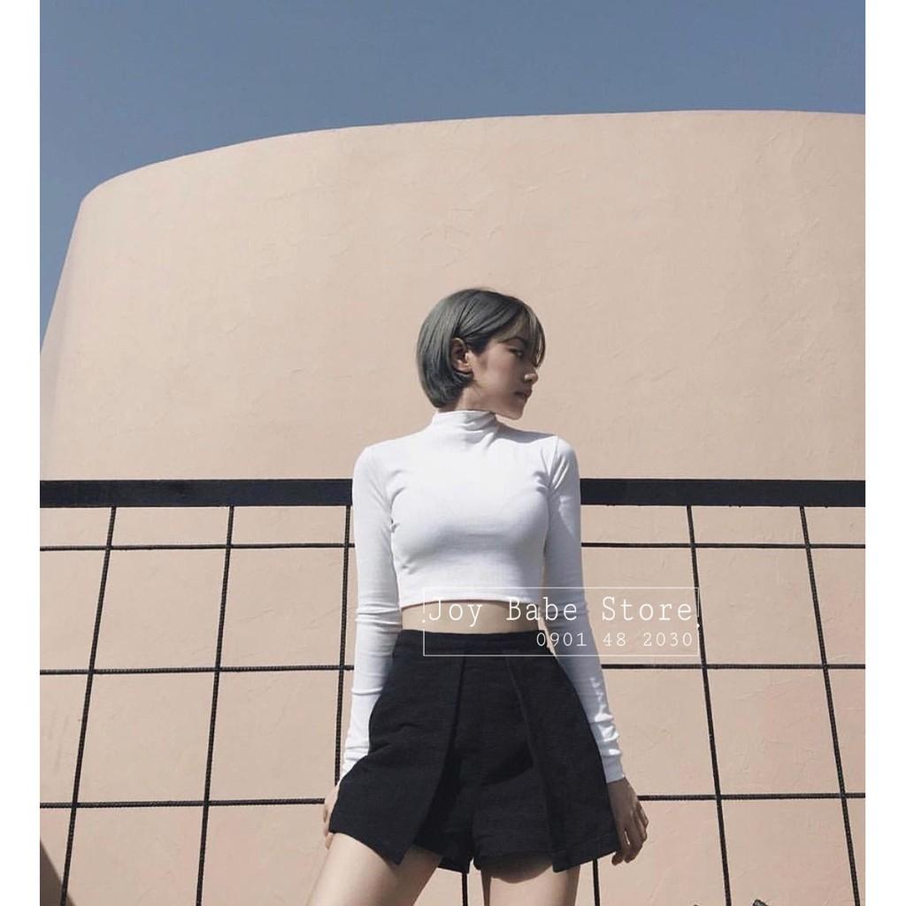 Áo thun croptop cổ lọ cao vừa JOY BABE ❄ thun xịn êm ái, kiểu cách mặc quanh năm Forever 21 trắng đen cổ trụ CROD 3 -2