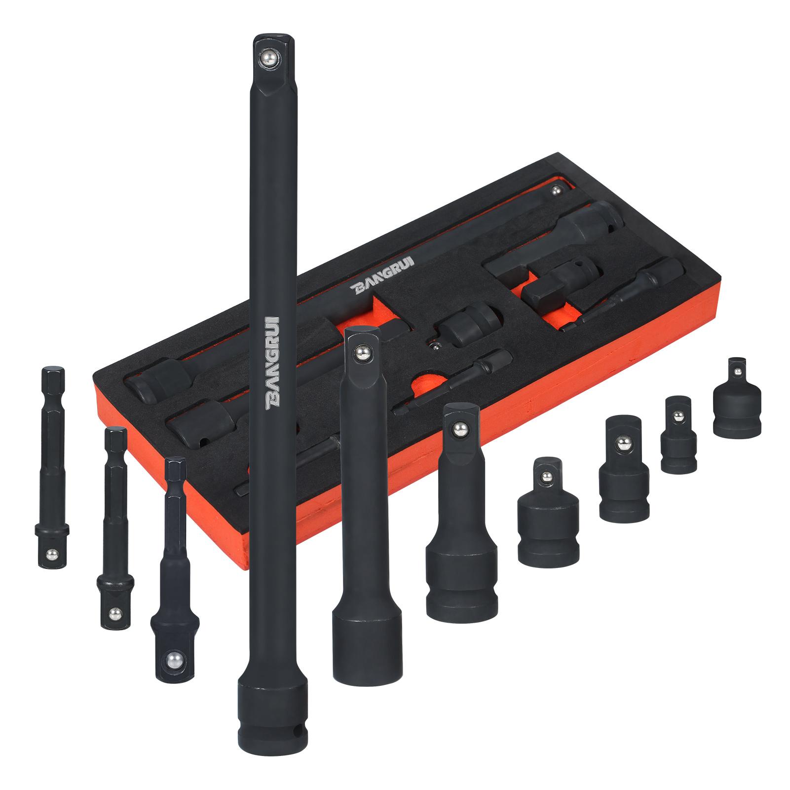 10 Pieces Drive Impact Extension Bar & Adapter Set Includes Extension Bar Power Drill Adapter Impact