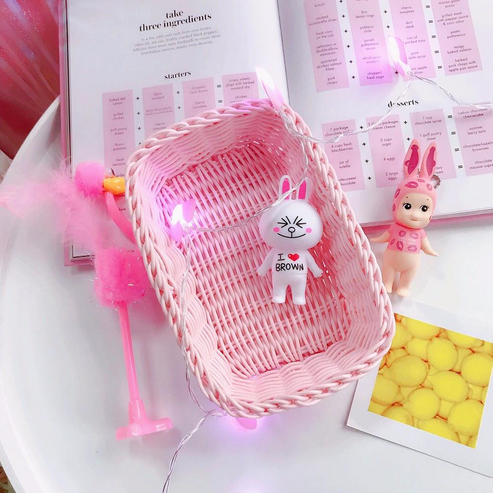 Giỏ đựng đồ đa năng, rổ nhựa giả mây màu Pastel đựng đồ nhỏ xinh