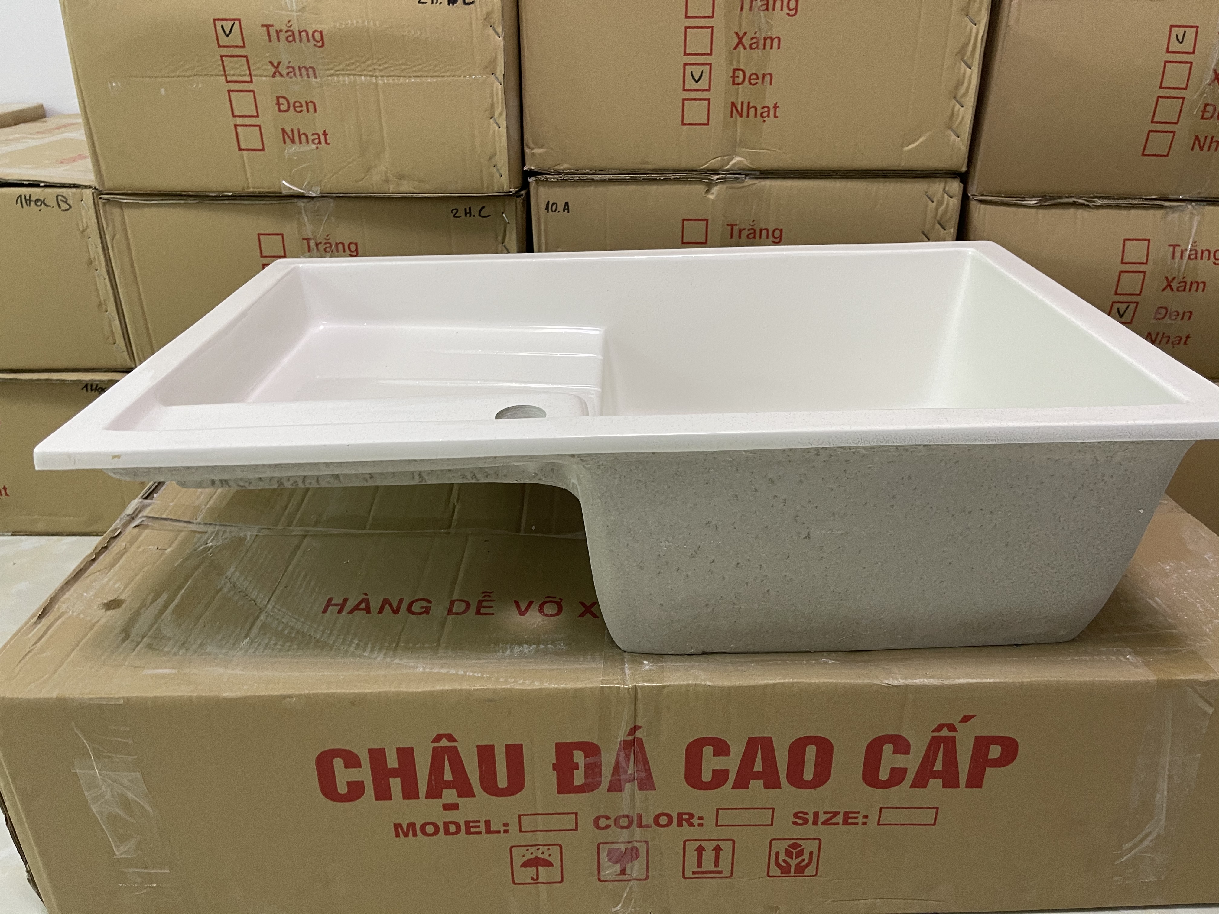 Chậu rửa chén đá nhân tạo màu trắng KT 78*48*20