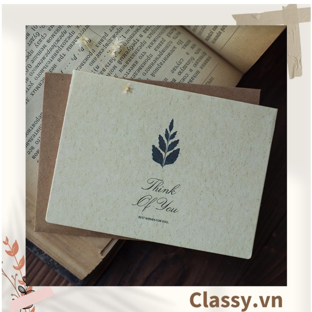 Thiệp Cổ điển Vintage in hình lá cây, giấy art sang trọng kèm phong bì giấy kraft và nhãn dán Sticker Classy Q625