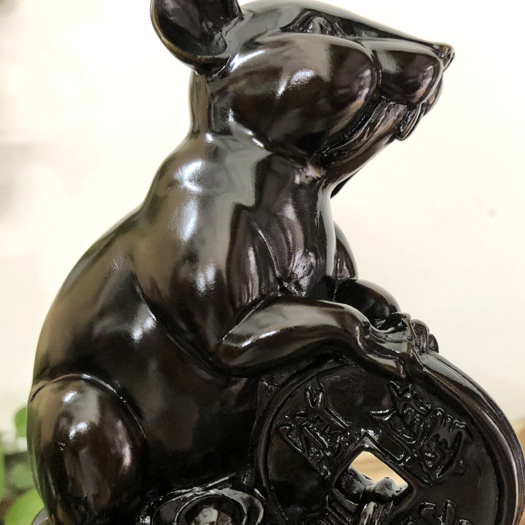 Tượng linh vật phong thủy con Chuột trang trí phong thủy bàn làm việc - Chiều Cao 17cm - Màu đen tuyền