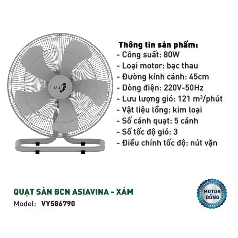 Quạt sàn Bán công nghiệp ASIA 80W cánh 45cm VY586789 - Hàng chính hãng