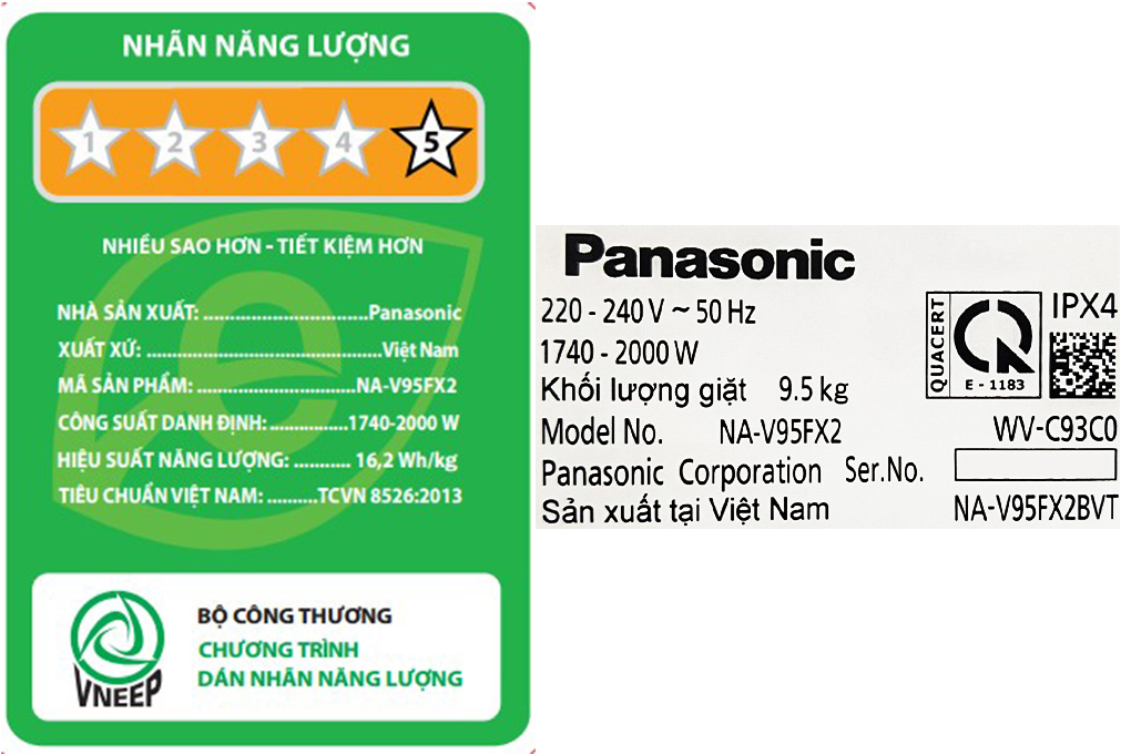 Máy giặt Panasonic Inverter 9.5 Kg NA-V95FX2BVT - Hàng chính hãng(Giao Toàn Quốc)