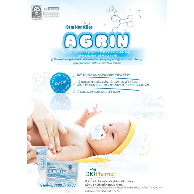 Kem Nano Bạc AGRIN - làm sạch sát khuẩn, rôm sẩy mẫn ngứa, viêm ở mọi da