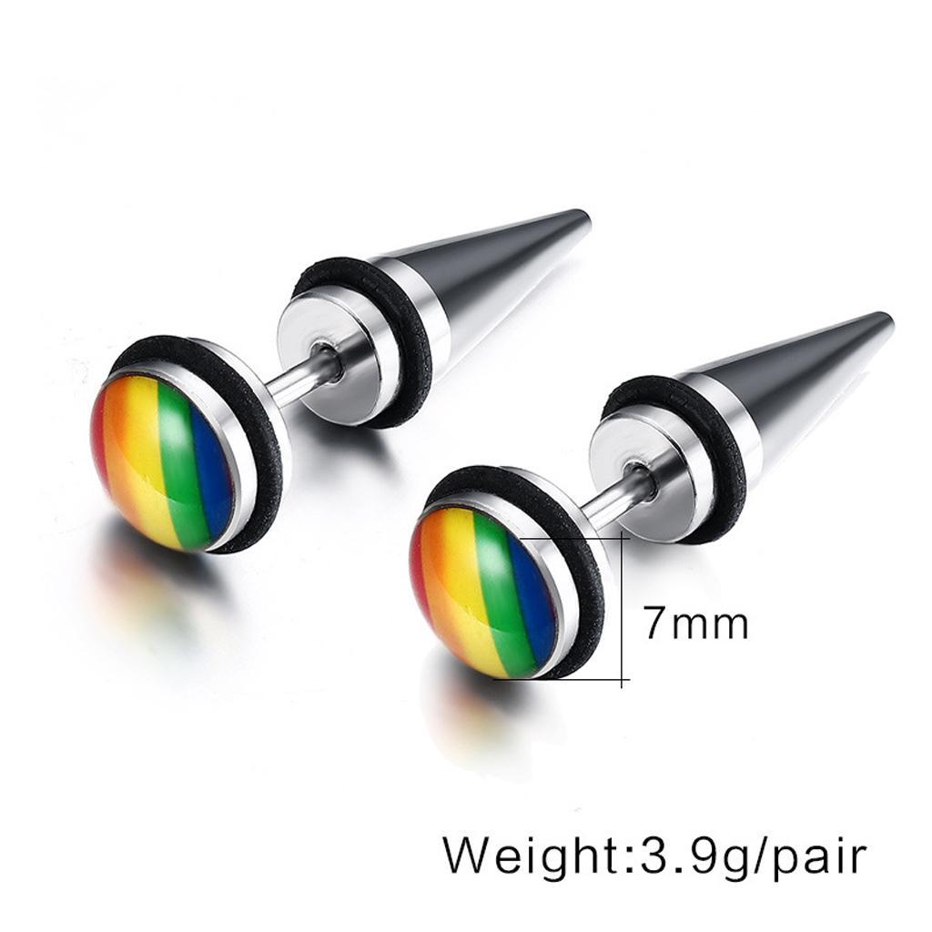 1 Pair Unisex Mens Womens Stainless Steel Rainbow Ear Stud Earring Jewelry
