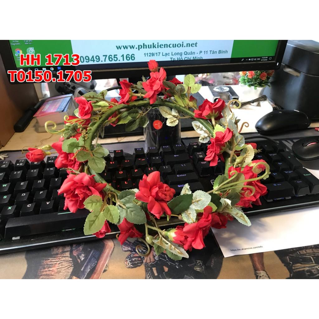 Vòng hoa đội đầu cô dâu hoa hồng dại