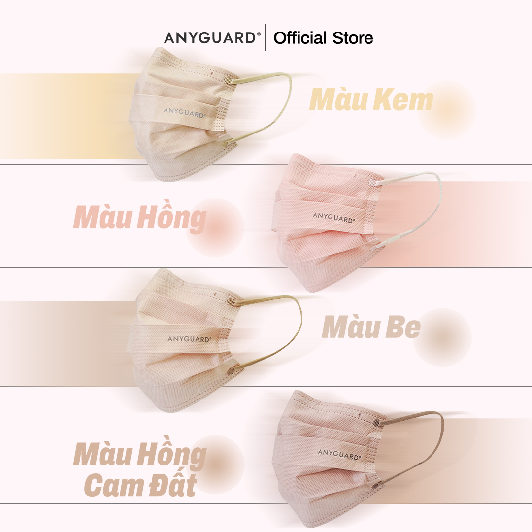 Hộp Khẩu Trang Y Tế ANYGUARD SENSE MAKE UP BASE Lọc 99% Vi Khuẩn, Màu Sắc Trendy, An Toàn Da Nhạy Cảm Dành Cho Người Lớn (Hộp 30 Chiếc/ Màu Kem, Be, Hồng, Hồng Cam Đất)