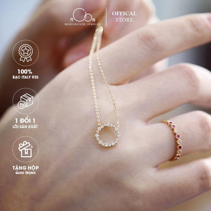 Dây chuyền bạc nữ mạ vàng 14k, vòng cổ phủ vàng mặt tròn đính đá huyền thoại biển xanh
