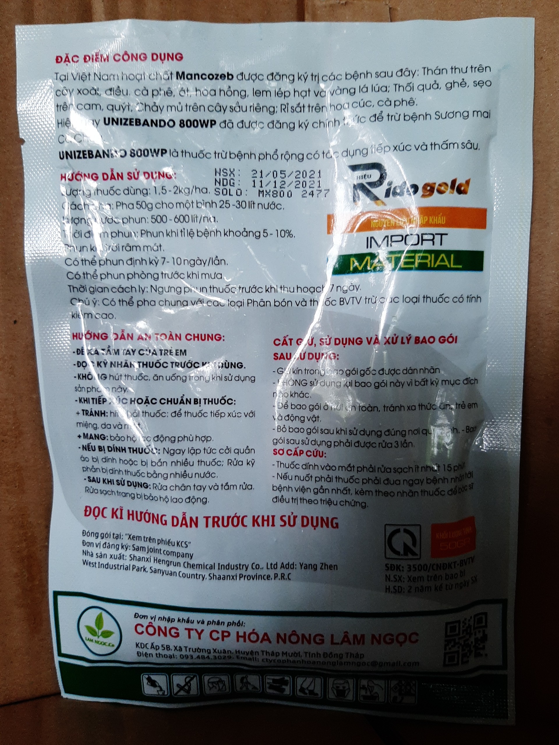 Trừ nấm bệnh sương mai, thán thư trên hoa hồng, cây kiểng hiệu Ridogold gói 50 gram - hoạt chất Mancozeb