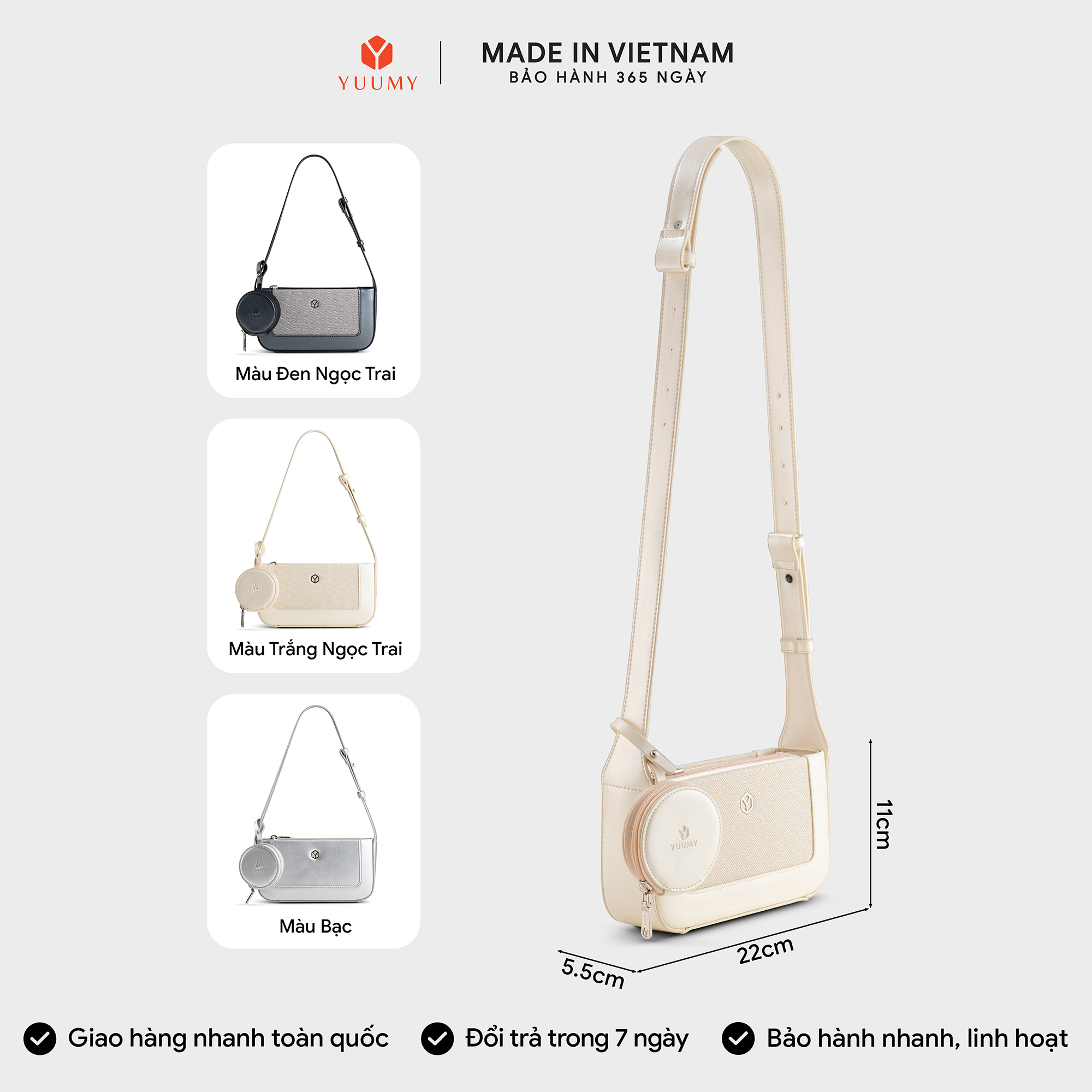 Túi Yuumy ( Thời trang nữ size 22 phối ví mini - Túi đeo chéo da Glossy YN346 )