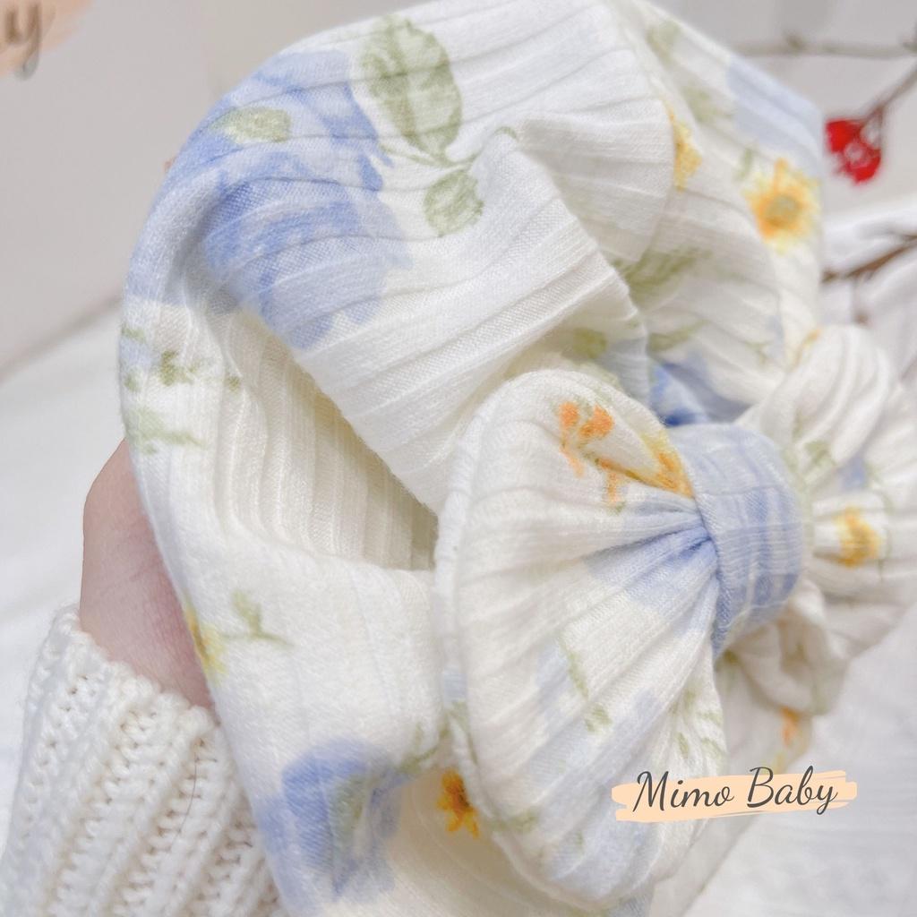 Mũ nón turban nơ trắng hoa xanh đáng yêu cho bé 6-10kg Mimo Baby MTB68