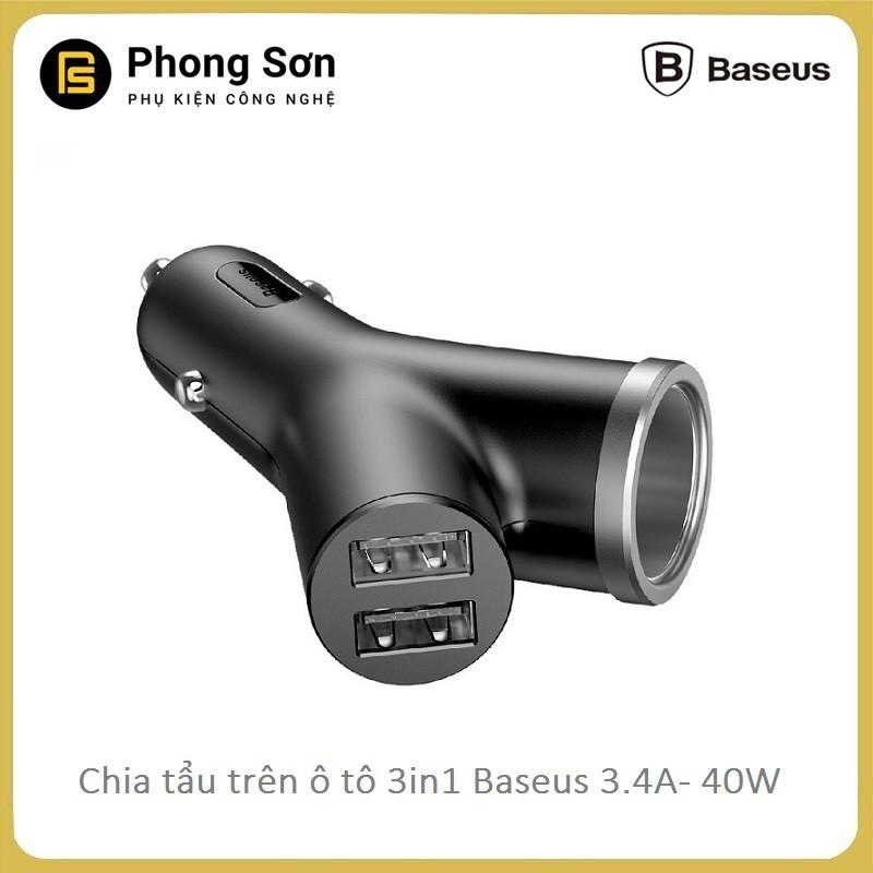 Bộ chia tẩu sạc ô tô , xe hơi cao cấp chữ Y Baseus (3.4A -40W) - Hàng Chính Hãng