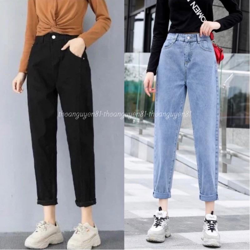 Quần Jean Baggy Nữ Dáng Lỡ Cạp Cao Trơn