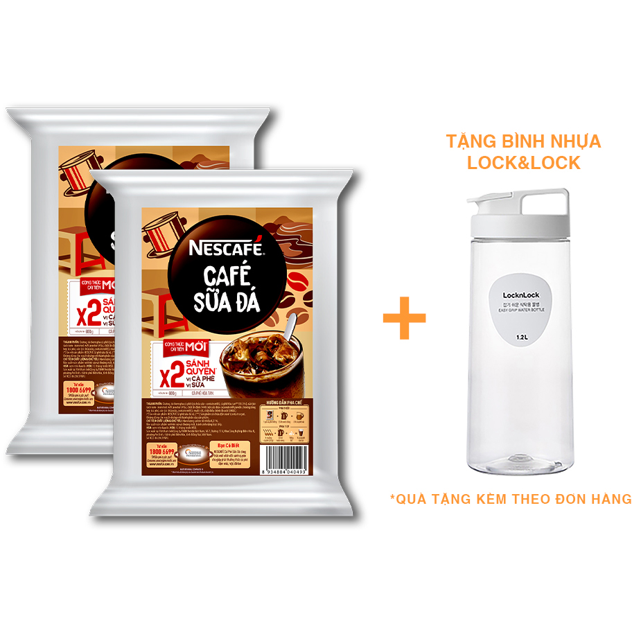 Combo 2 bịch cà phê hòa tan Nescafé cà phê sữa đá (bịch 600g) [Tặng bình nhựa Lock&amp;Lock]