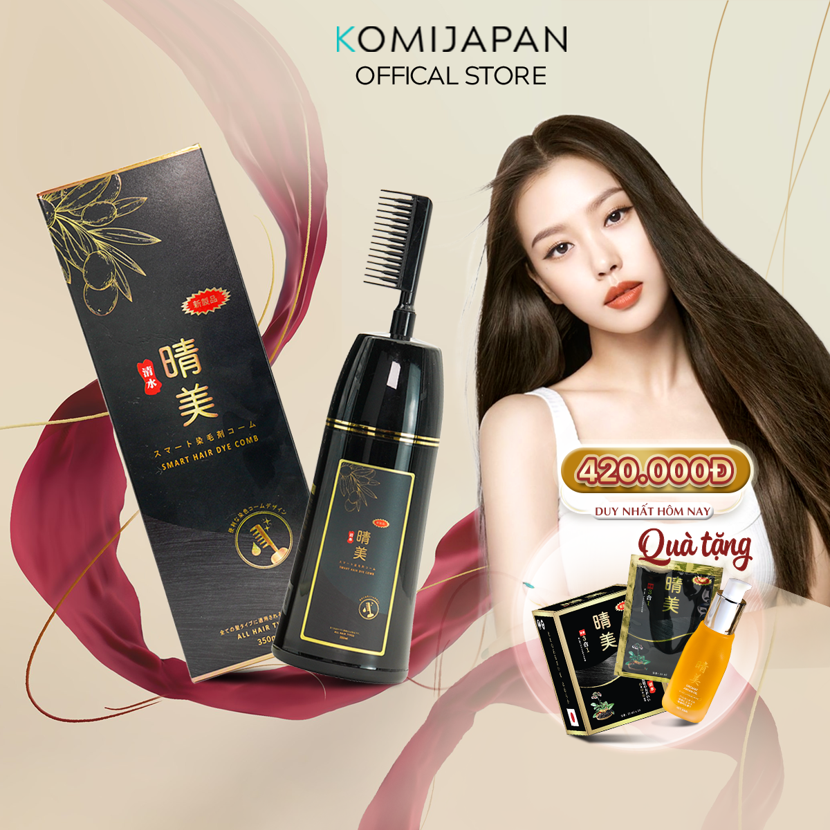 Lược nhuộm phủ bạc thảo dược Komi Nhật Bản