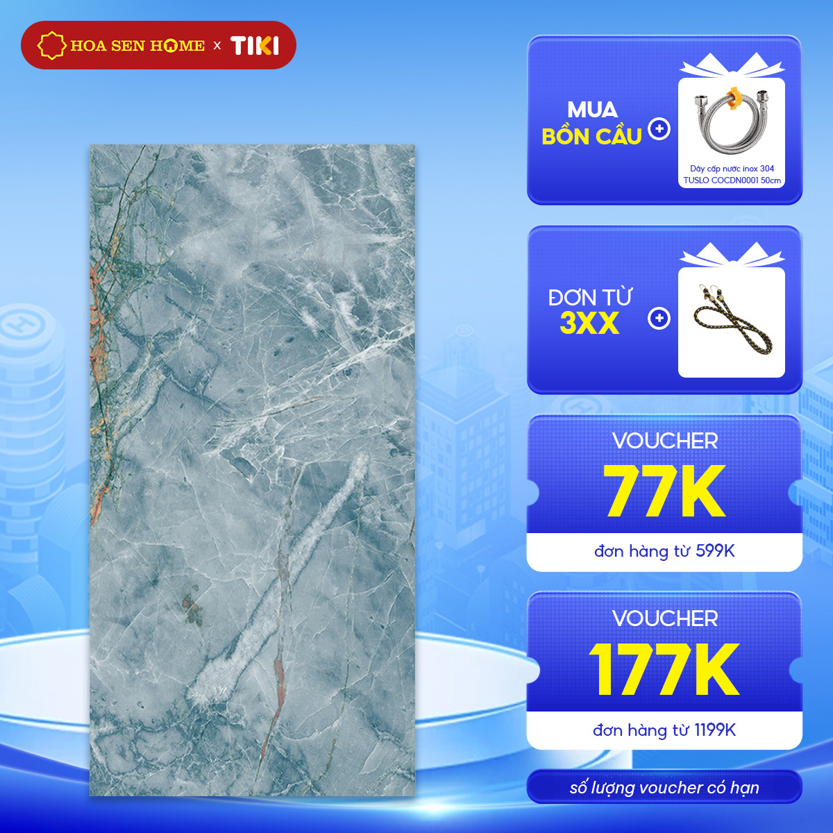 Gạch men ốp tường LUSTRA INCEF0300600012TD màu xanh xám, hoa văn vân đá tự nhiên, chống thấm tốt, chống xước hiệu quả, kích thước 300mmx600mm, thùng 6 viên - Hàng chính hãng