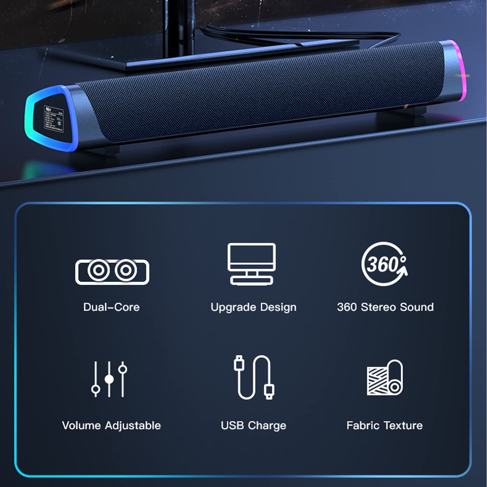 Loa Thanh Siêu Trầm RGB Computer Sound Bar Desktop