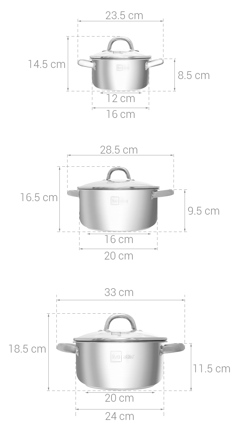 Nồi Inox 430 Fivestar Standard 3 Đáy Nắp Kính- Nồi Luộc Gà Cao Cấp Đủ Các Kích Thước- Dùng Được Các Loại Bếp- Hàng Chính Hãng