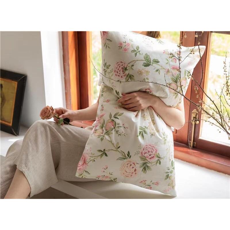 Bộ Chăn Ga Cotton Living 100%cotton Hàng Nhập Khẩu Cao Cấp 4 Món Hoa Hồng Vintage Nhẹ Nhàng