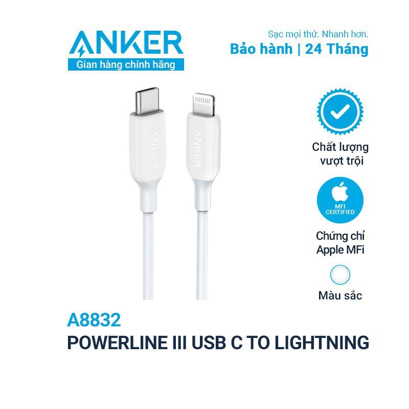 Cáp Anker PowerLine III USB-C to Lightning, 0.9m Hàng chính hãng- A8832