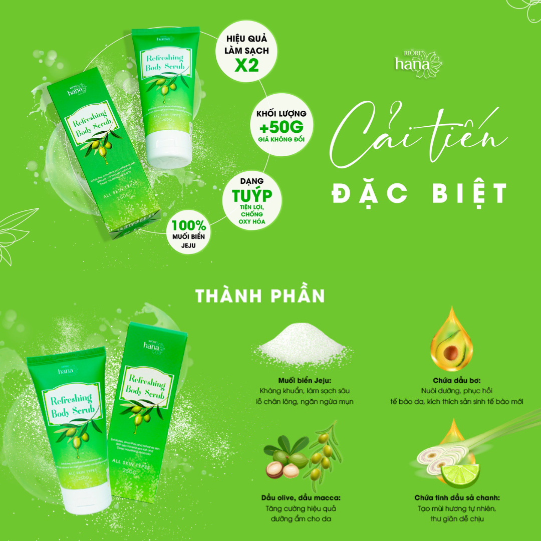 Muối Tắm Tẩy Tế Bào Chết RIORI Refreshing Body Scrub 250g – Tẩy Da Chết Toàn Thân Ngăn Ngừa Mụn Lưng Viêm Nang Lông